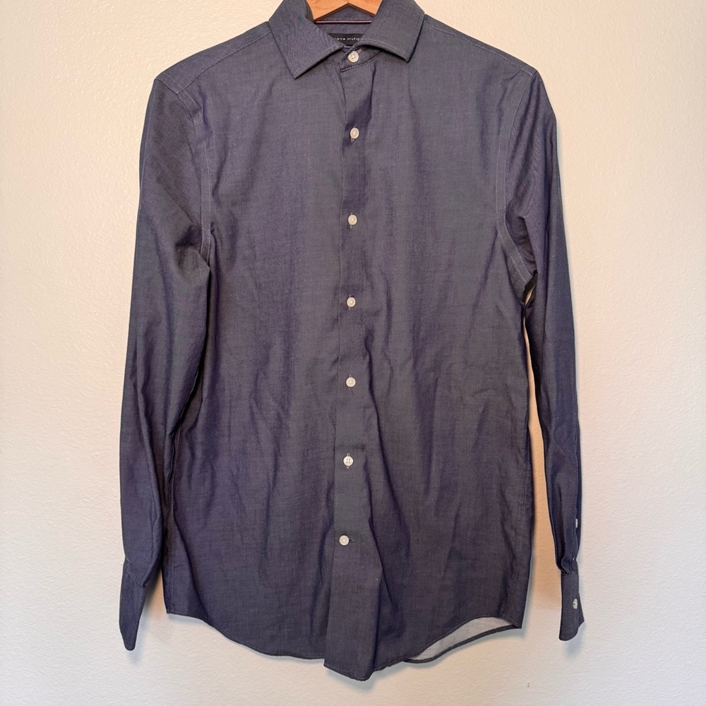 Tommy Hilfiger TH Flex Stretch Button Down Shirt Blue Regular Fit 14.5 32/33